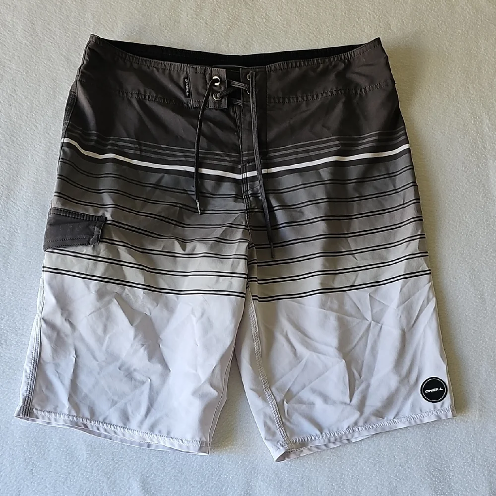 O'Neill Black and White Striped Swim Shorts‎